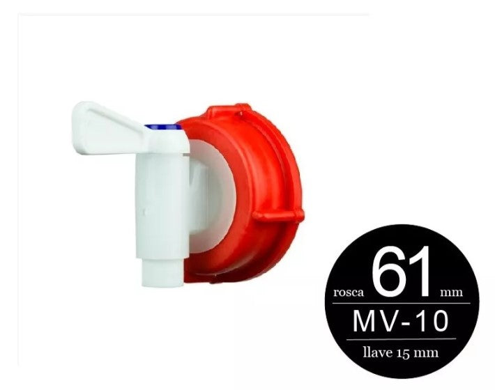 Válvula con cierre de palanca de media vuelta y sistema de auto-venteo para garrafas grandes con rosca de 61 mm, ideal para líquidos como agua, solventes, jabón líquido, gasolina y aceite; diseño anti goteo y flujo continuo. Válvula con cierre de palanca de media vuelta y sistema de auto-venteo para garrafas grandes con rosca de 61 mm, ideal para líquidos como agua, solventes, jabón líquido, gasolina y aceite; diseño anti goteo y flujo continuo.